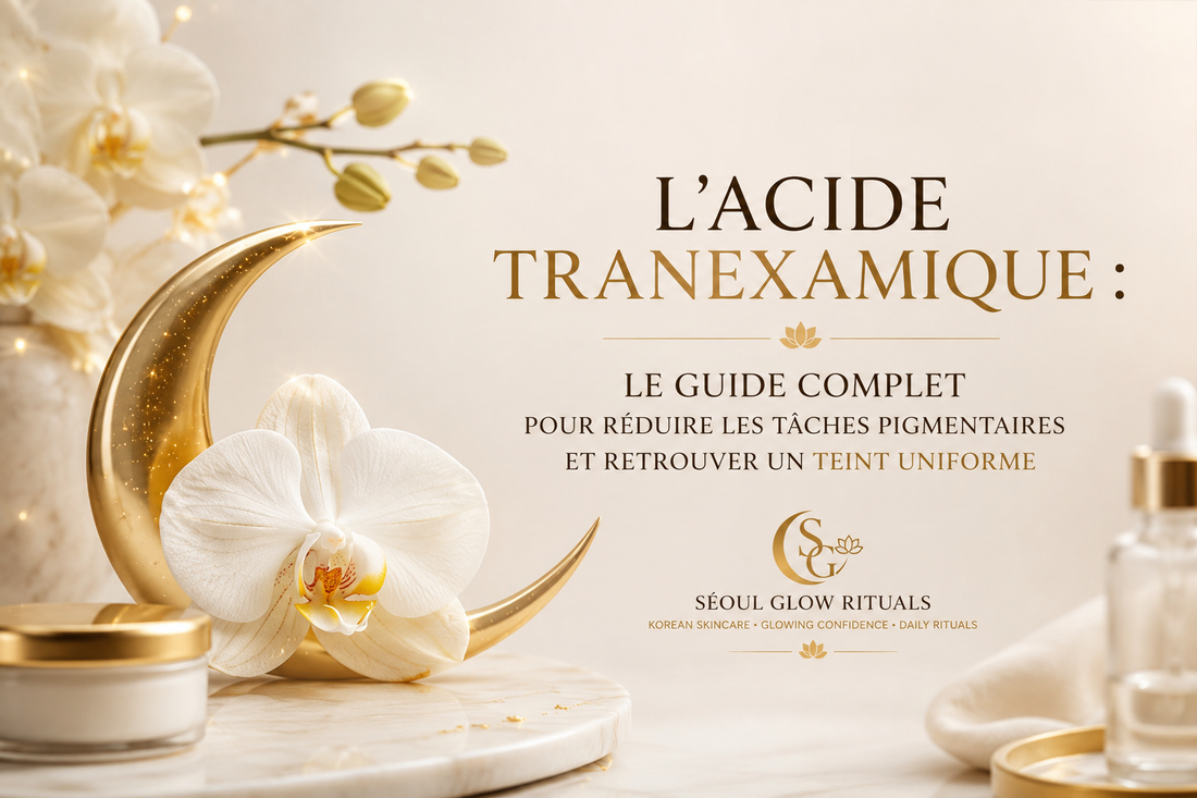 blog qui parle de l'acide tranexamique guide complet pour reduire les taches pigmentaires et retrouver un teint uniforme par seoul glow rituals produits medicube anua beauty of joseon skin 1004