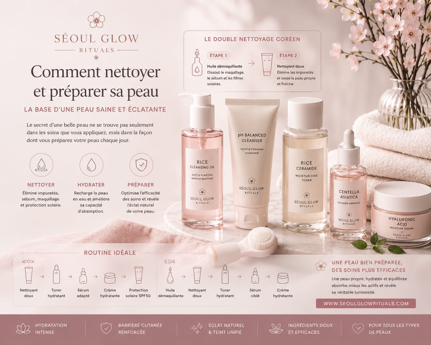 k-beauty skincarecoréenne comment nettoyer et préparer sa peau avec la routine parfaite de seoul glow rituals serum cème spf50 toner r 