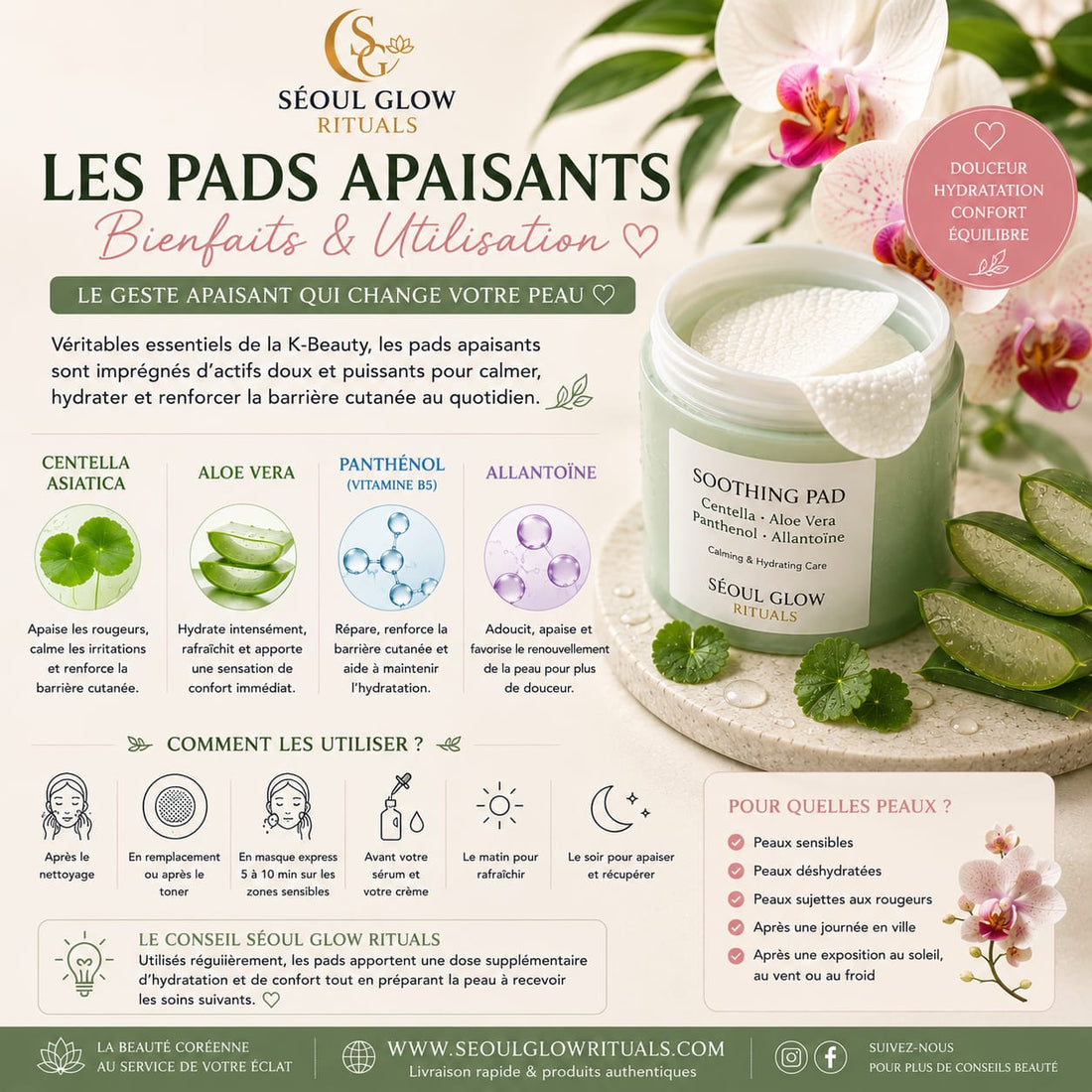 blog ecrit par seoul glow rituals concernant les pads apaisants a la centella aloe vera panthenol allantoine medicube anua beauty of joseon skin 1004