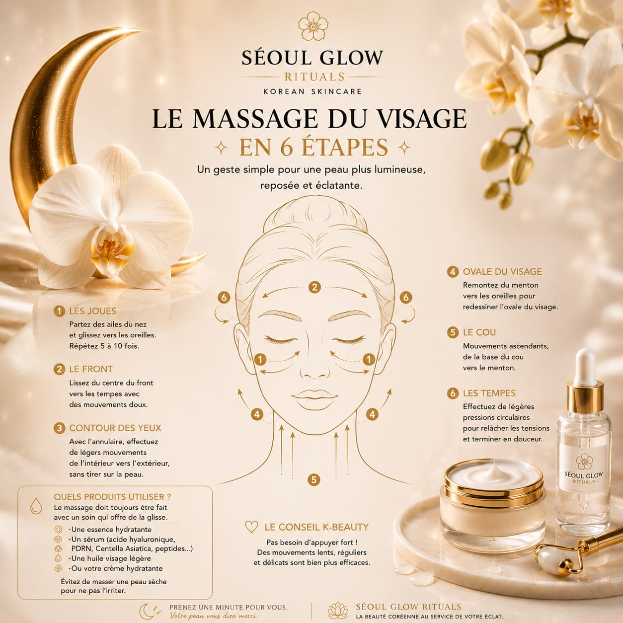le massage du visage en 6 etapes par seoul glow rituals k-beauty soins coréens medicube anua beauty of joseon skin 1004