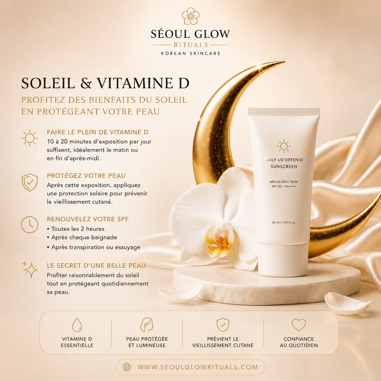 soleil et vitamine D profitez du soleil en protegeant votre peau par seoul glow rituals explication soleil SPF50