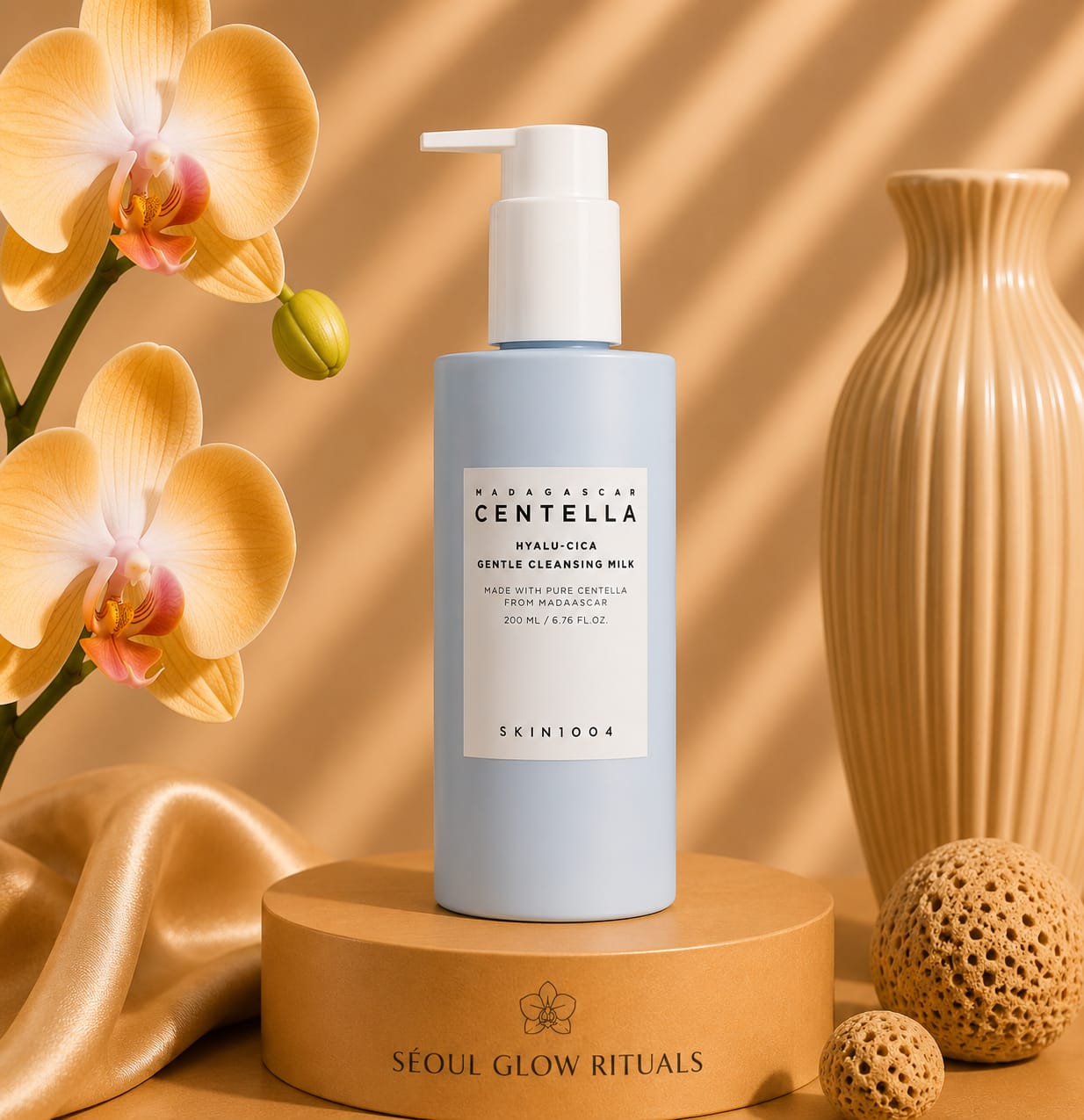 skin1004 Madagascar Centella Hyalu-Cica Gentle Cleansing Milk 200ml – Lait nettoyant doux K-Beauty à la Centella Asiatica, Céramide et Acide Hyaluronique pour peau apaisée et hydratée – Seoul Glow Rituals