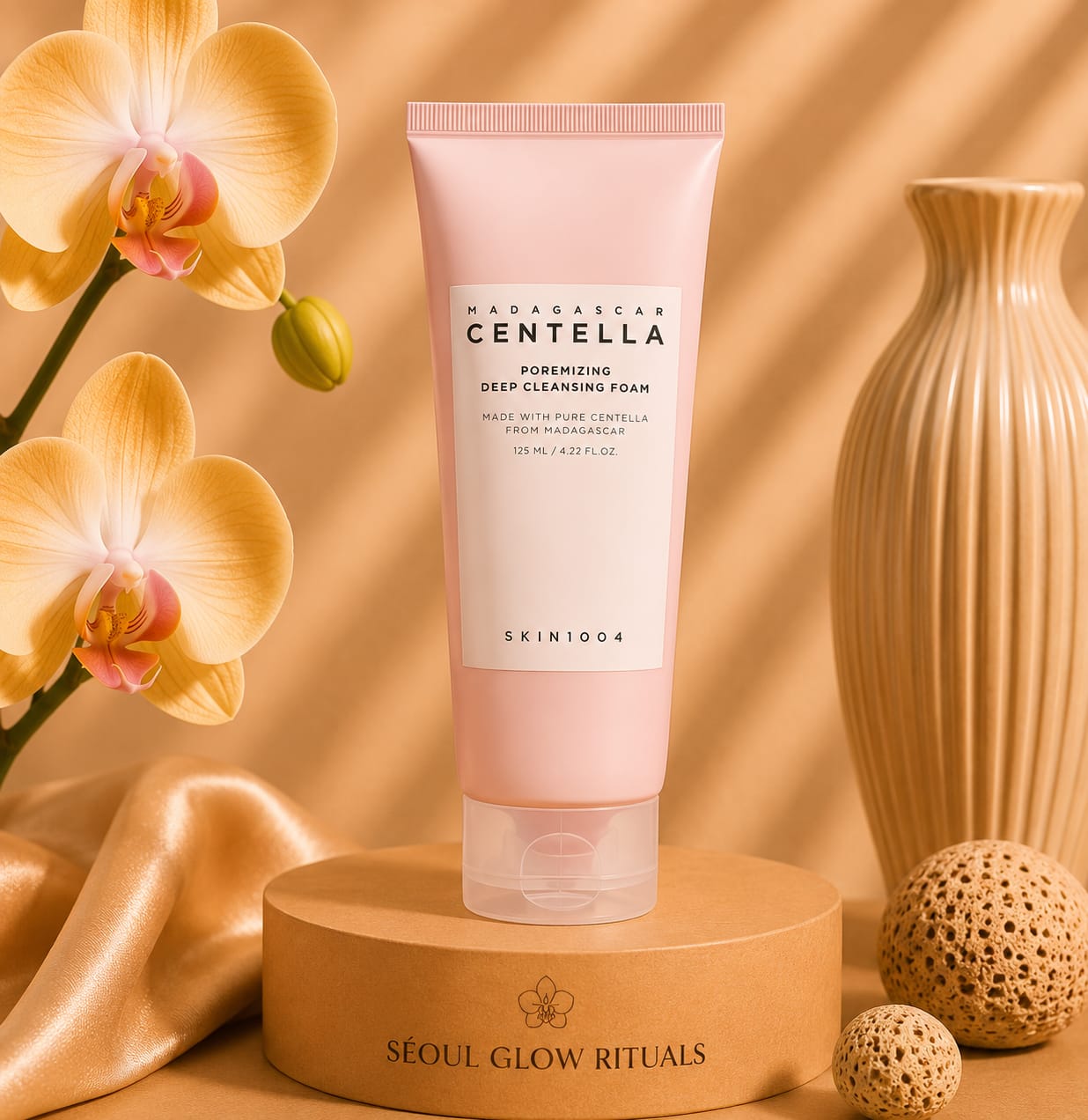 skin1004 Madagascar Centella Poremizing Deep Cleansing Foam 125ml – Nettoyant moussant purifiant K-Beauty à 20,97% Centella Asiatica, Papaine et Kaolin pour pores nettoyés en profondeur et peau équilibrée – Seoul Glow Rituals