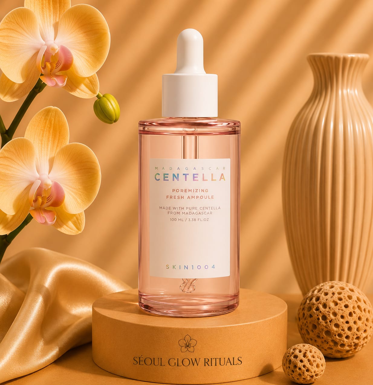 skin1004 Madagascar Centella Poremizing Fresh Ampoule 100ml – Grand format sérum K-Beauty à la Centella Asiatica, triple acide hyaluronique et 10 peptides pour pores resserrés et peau repulpée – Seoul Glow Rituals