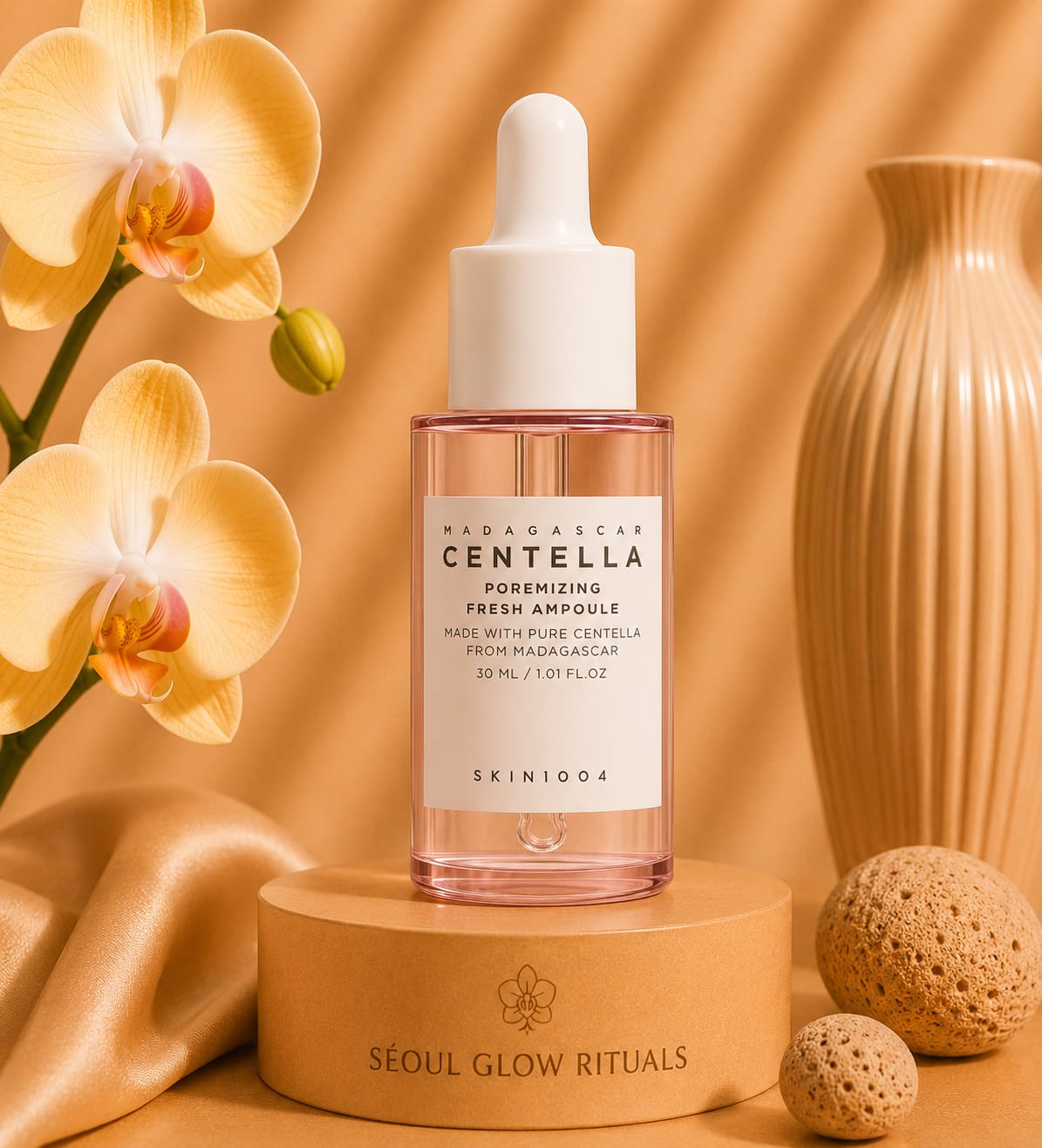 skin1004 Madagascar Centella Poremizing Fresh Ampoule 30ml – Sérum K-Beauty à 50% Centella Asiatica, triple acide hyaluronique et 7 peptides pour pores resserrés et peau repulpée – Seoul Glow Rituals