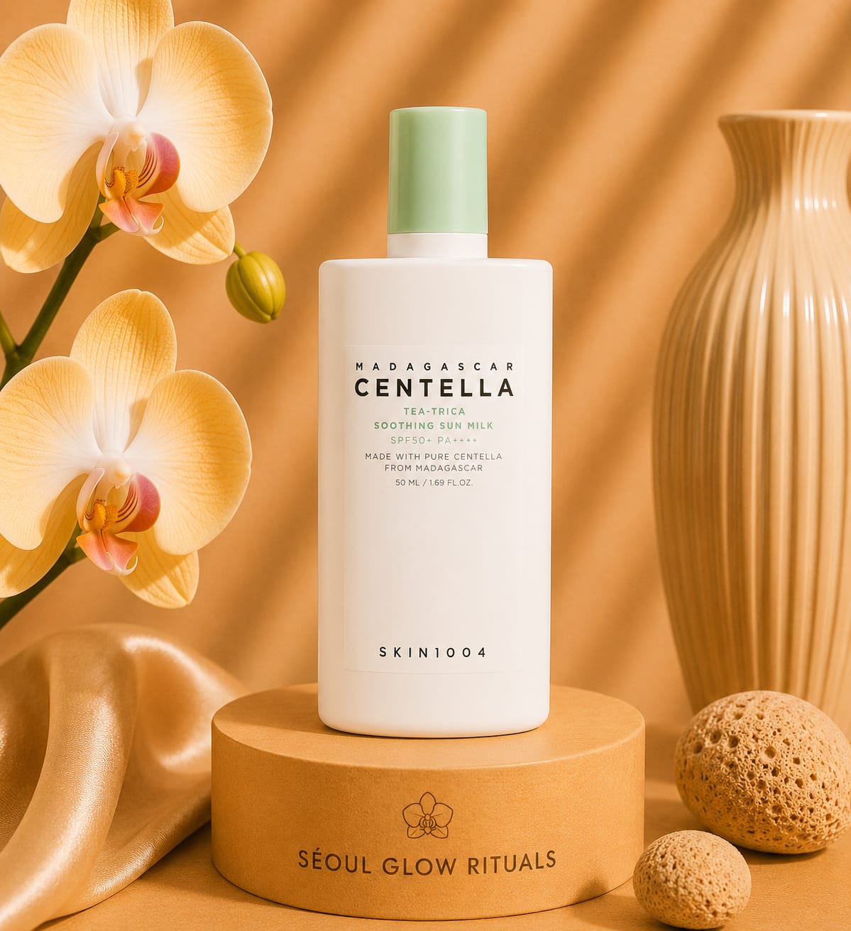 skin1004 Madagascar Centella Tea-Trica Soothing Sun Milk SPF50+ PA++++ 50ml – Lait solaire apaisant K-Beauty au Tea Tree et Centella Asiatica pour peau sensible et protégée – Seoul Glow Rituals