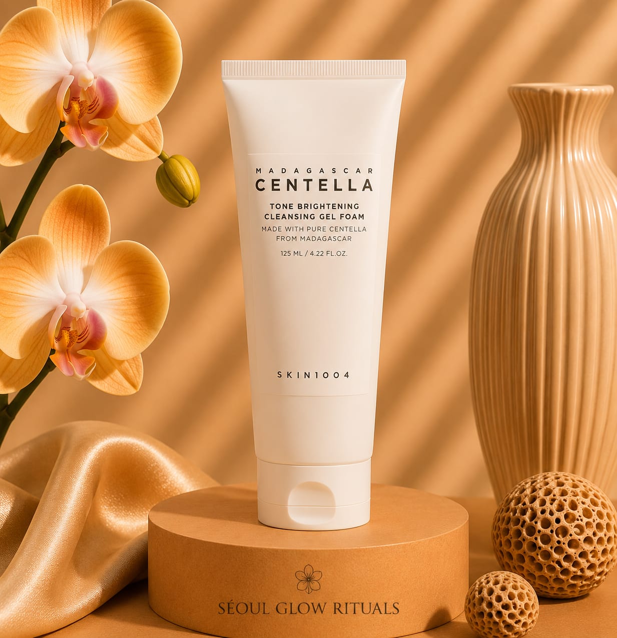 skin1004 Madagascar Centella Tone Brightening Cleansing Gel Foam 125ml – Gel moussant nettoyant K-Beauty à 41% Centella Asiatica, Niacinamide et Vitamine C pour teint unifié et peau lumineuse – Seoul Glow Rituals