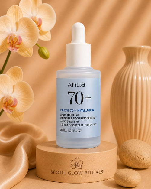 Anua Birch 70+ Hyaluron Moisture Boosting Serum 30ml – Sérum boosteur hydratant K-beauty à l'eau de bouleau et acide hyaluronique – Seoul Glow Rituals