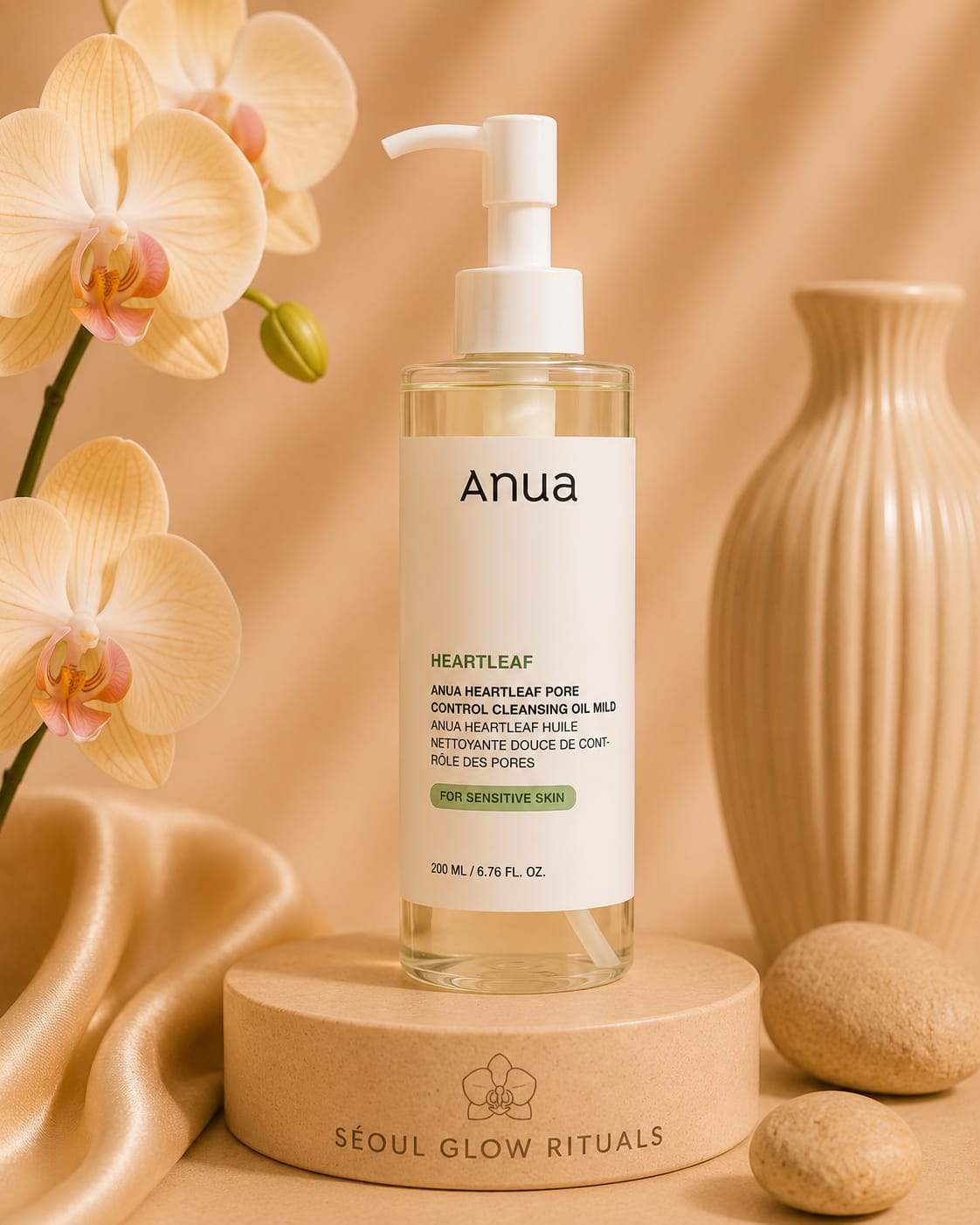 Anua Heartleaf Pore Control Cleansing Oil Mild 200ml – Huile nettoyante K-beauty au Heartleaf pour peaux sensibles et contrôle des pores – Seoul Glow Rituals
