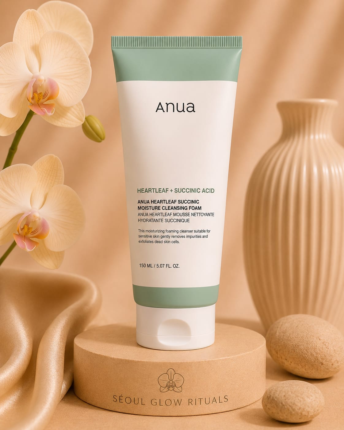 Anua Heartleaf Succinic Moisture Cleansing Foam 150ml – Nettoyant moussant K-beauty au Heartleaf pour peaux sensibles et mixtes